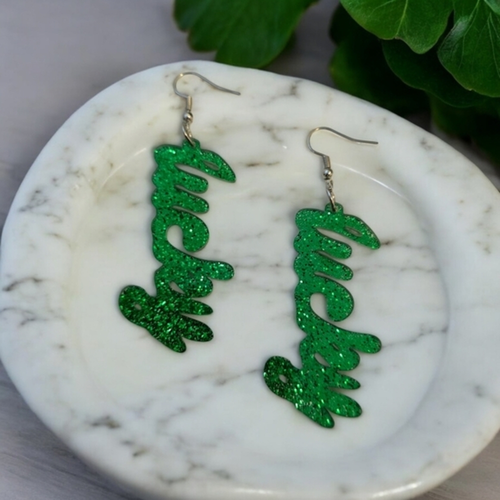 ✨️2 for $15✨️‎ NEW Women's St Patrick's Day Lucky Glitter Green Fashion Earrings